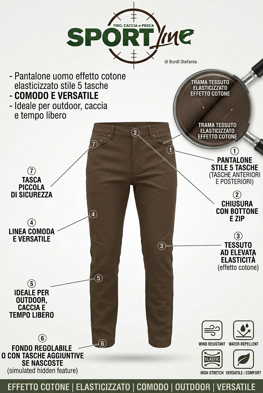 Pantalone Uomo 5 Tasche Elasticizzato Effetto Cotone – Outdoor & Tempo Libero